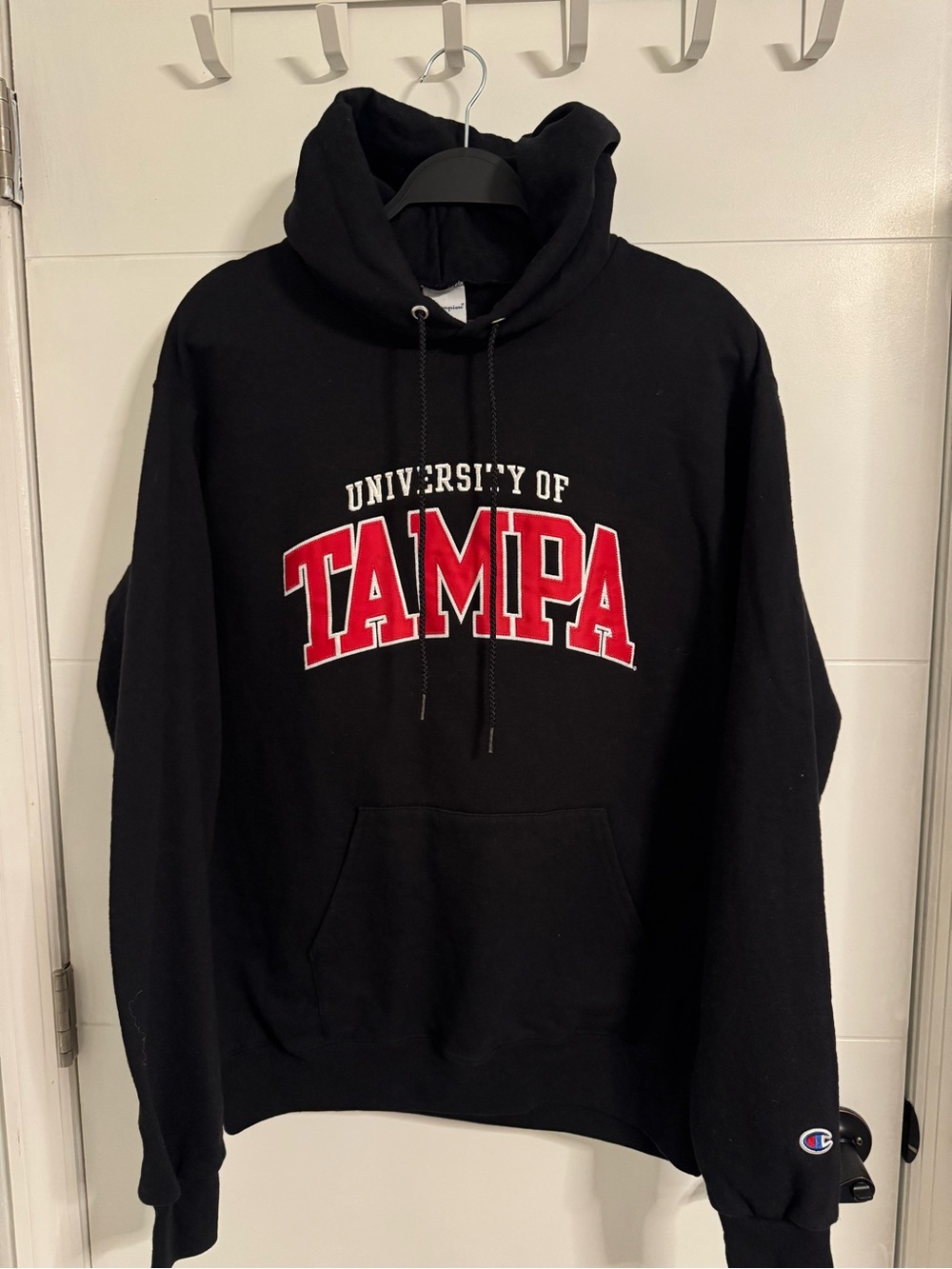 Champion Black Hoodie with Red 'TAMPA' Lettering